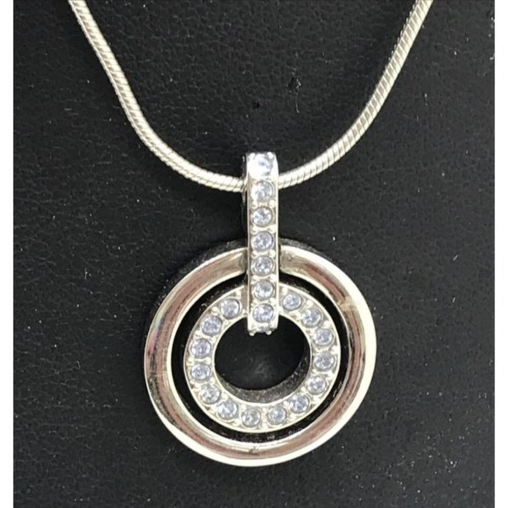 Swarovski Silver Crystal Concentric‎ Circles Pendant Snake Chain Necklace 18"